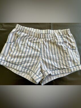 LAKE Striped Cotton Pajama Shorts - Blue  & Pale Pink